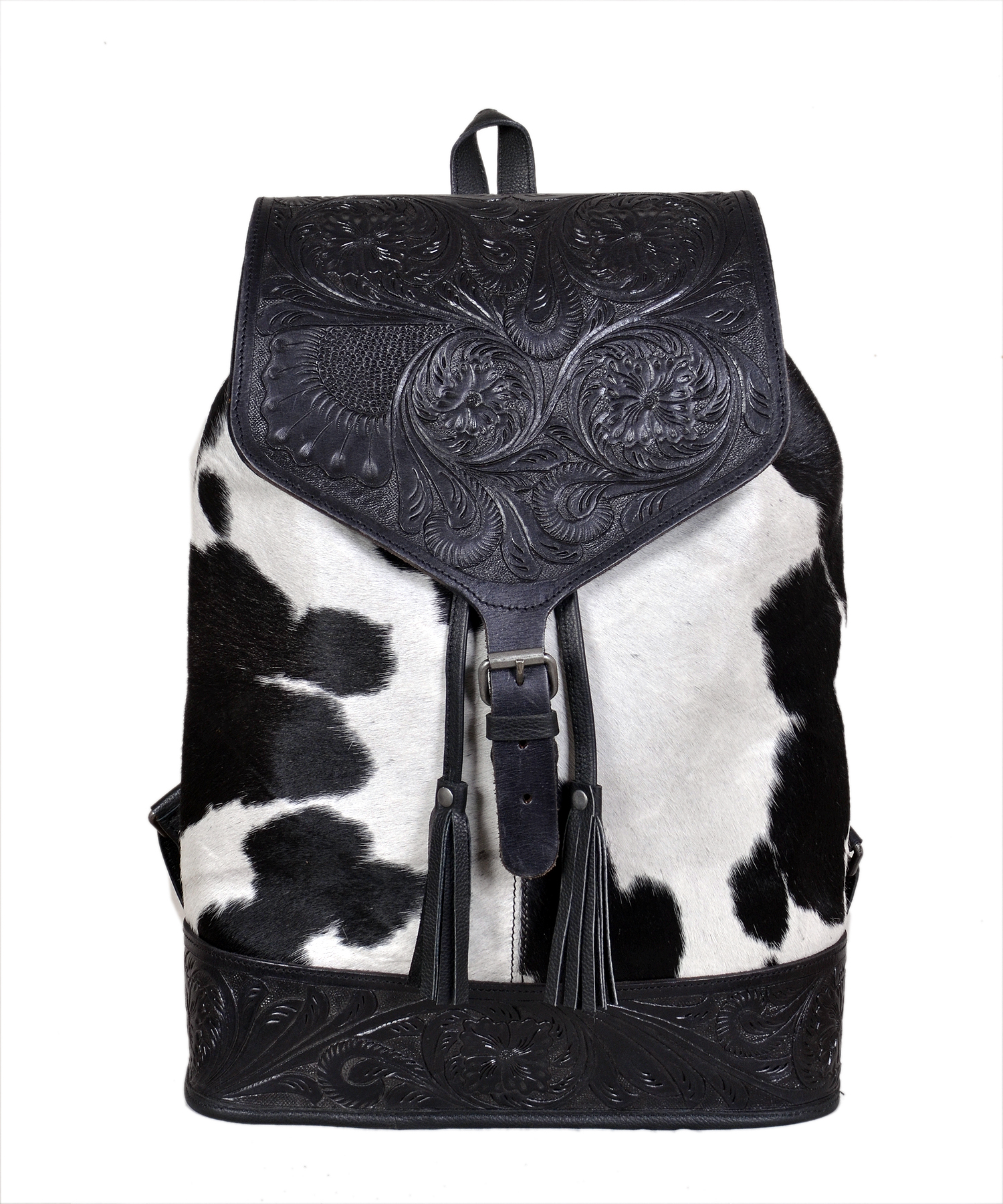 NWT! Genuine Black & White Cowhide Backpack - large size! Black White Hair-On Cowhide Leather Backpack – Boho Living Room main image 2